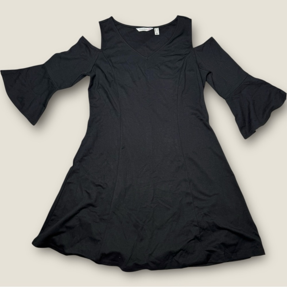 Isaac Mizrahi Black Cold Shoulder Bell Sleeve Mini‎ Dress Size Medium